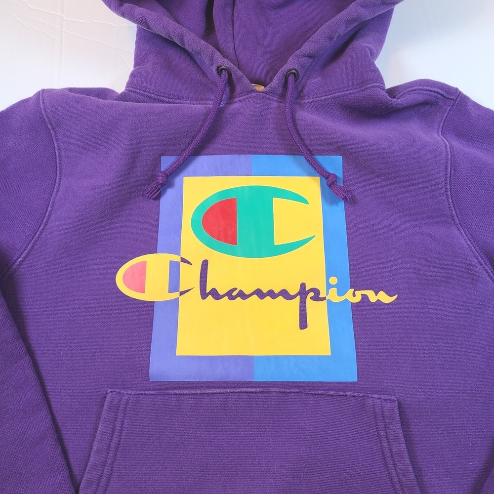 Champion Reverse Weave Mens S Purple‎ Hoodie Logo Spellout Pullover Streetwear